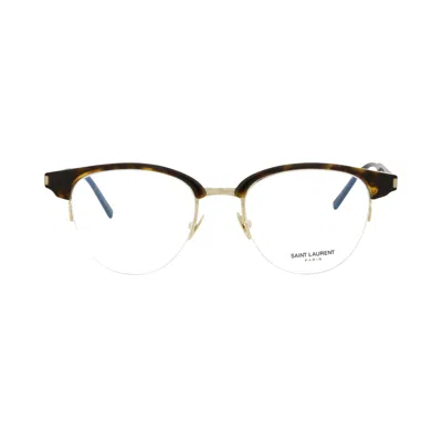 Pre-owned Saint Laurent Round Optical Glasses 'avana/transparent' | Brown | Men's Size Onesize
