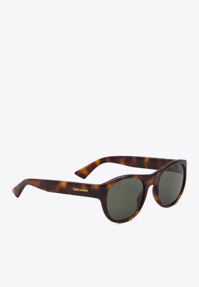 Saint Laurent Round-shaped Logo Sunglasses In Multi