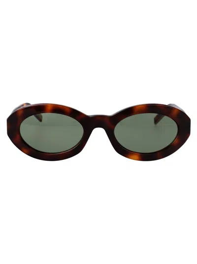 Saint Laurent Round Sunglasses Sl M136 002 In Havana Havana Green
