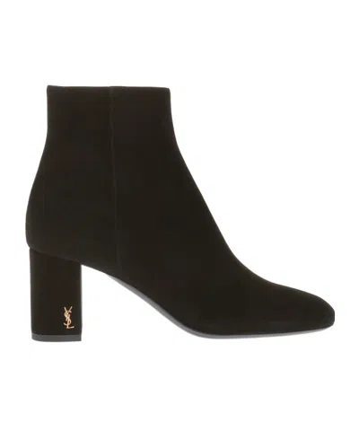 Saint Laurent Round Toe Ankle Boots In Black