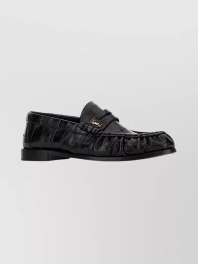 SAINT LAURENT ROUND TOE LEATHER LOAFERS WITH TEXTURED FINISH