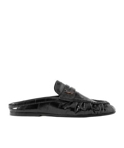 Saint Laurent Round Toe Mules In Black