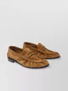 Saint Laurent Round Toe Suede Loafers With Moccasin Stitching