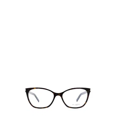 Saint Laurent Round Tortoiseshell Glasses In Black