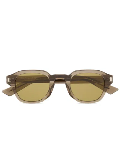 Saint Laurent Round Translucent Acetate Sunglasses With Keyhole Bridge And Nylon Lenses In Marrone