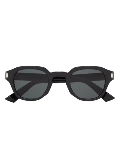Saint Laurent Round Translucent Acetate Sunglasses With Nylon Lenses And Keyhole Bridge In Nero