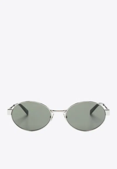 Saint Laurent Rounded Logo Sunglasses In Gray