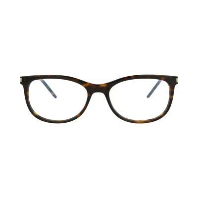 Pre-owned Saint Laurent Round-frame Acetate Optical Frames 'havana Silver Transparent' | Women's Size Onesize