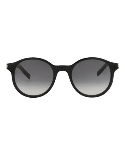Pre-owned Saint Laurent Roundframe Acetate Sunglasses In Black Black Grey (sl521/30013043/001)