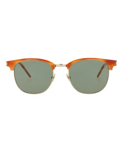 Pre-owned Saint Laurent Roundframe Acetate Sunglasses/30013279001) In Havana/gold/green (sl108combi