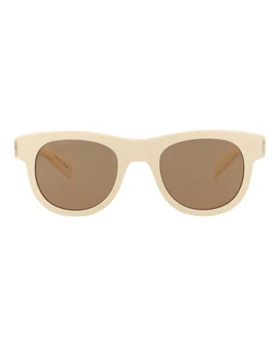 Pre-owned Saint Laurent Roundframe Recycled Acetate Sunglasses/30014069005) In Ivory/brown (sl571