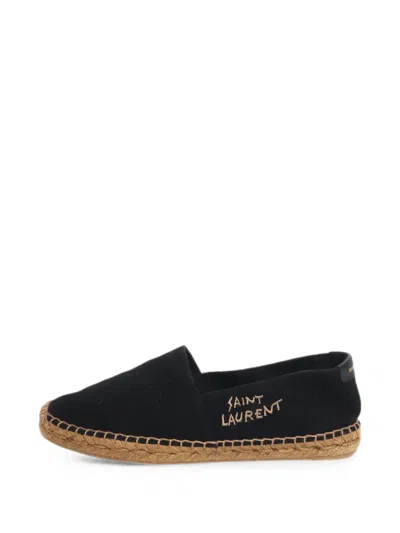 Pre-owned Saint Laurent Round-toe Embroidered Espadrilles In Black