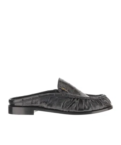 Saint Laurent Round-toe Mules In Black