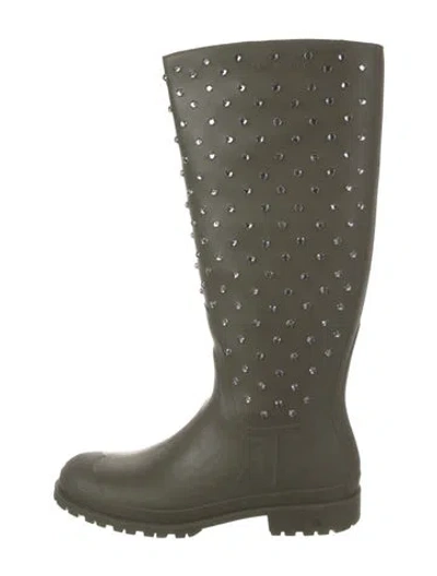 Pre-owned Saint Laurent Rubber Crystal Embellishments Rain Boots In Green