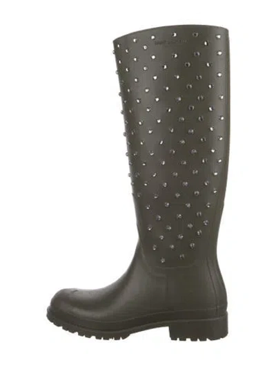 Pre-owned Saint Laurent Rubber Crystal Embellishments Rain Boots In Green