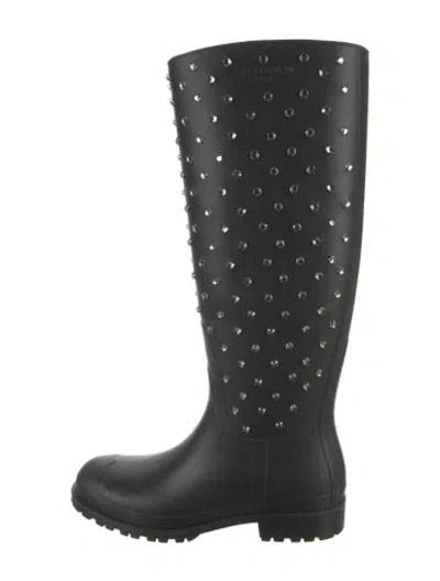 Pre-owned Saint Laurent Rubber Patterned Rain Boots In Black