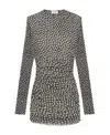 Saint Laurent Polka-dot Ruched Tulle Minidress In Gray