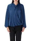 Saint Laurent Ruffled Satin-jersey Blouse In Blue