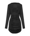 Saint Laurent Ruched Curved-hem Long-sleeve Dress In Black