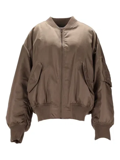 Saint Laurent Ruched-detail Bomber Jacket In Brown