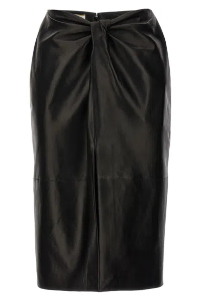 SAINT LAURENT SAINT LAURENT RUCHED DETAIL LEATHER SKIRT