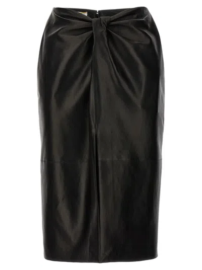 SAINT LAURENT SAINT LAURENT RUCHED DETAIL LEATHER SKIRT