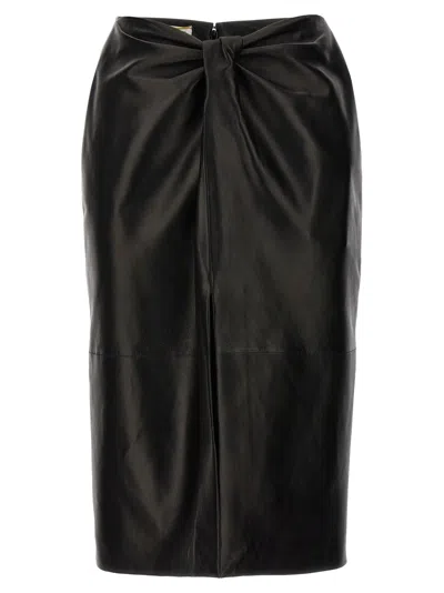 Saint Laurent Ruched Detail Leather Skirt Skirts Black
