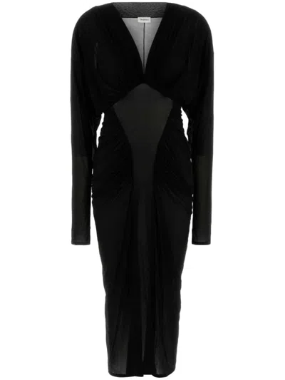 Saint Laurent Ruched Midi Dress In Black