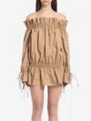 Saint Laurent Paris Women Cotton Serge Gathered Mini Dress In Beige