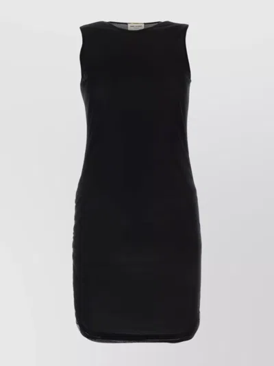 Saint Laurent Crewneck Ruched Detailed Mini Dress In Black