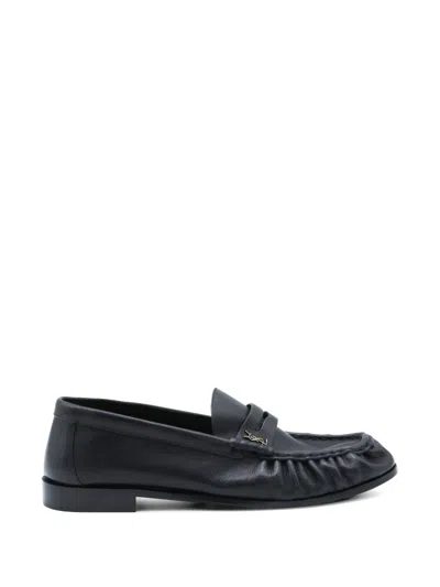 Saint Laurent Ruched Penny Loafers In Black