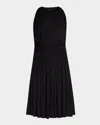 Saint Laurent Ruched Sleeveless Fit-&-flare Dress In Noir