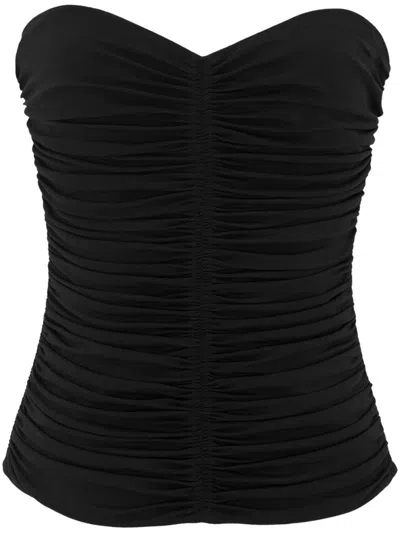 Saint Laurent Ruched Strapless Tank Top In Black