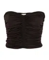 Saint Laurent Strapless Ruched Crepe-jersey Bustier Top In Black