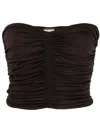 Saint Laurent Ruched Strapless Top In Brown
