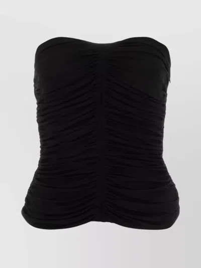 SAINT LAURENT RUCHED STRAPLESS VISCOSE TOP