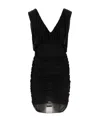 Saint Laurent Ruched V-neck Minidress In Black