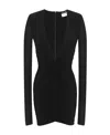 Saint Laurent Ruched V-neck Minidress In Black