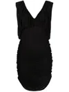 Saint Laurent Ruched V-neck Minidress In Schwarz