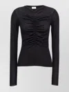 Saint Laurent Ruched V-neck Sheer Knitwear With Slim Fit