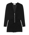 Saint Laurent Plunge Neck Long Sleeve Romper In Black