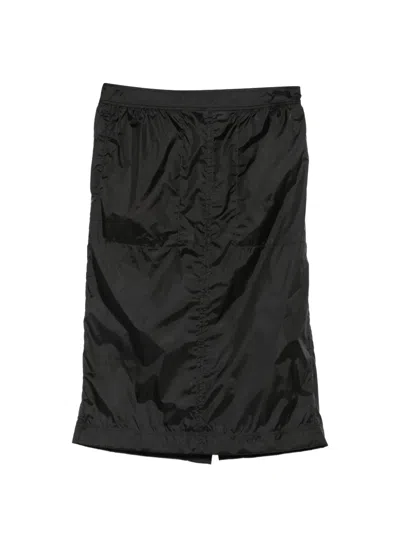 Saint Laurent Ruched-detail Midi Skirt In Black