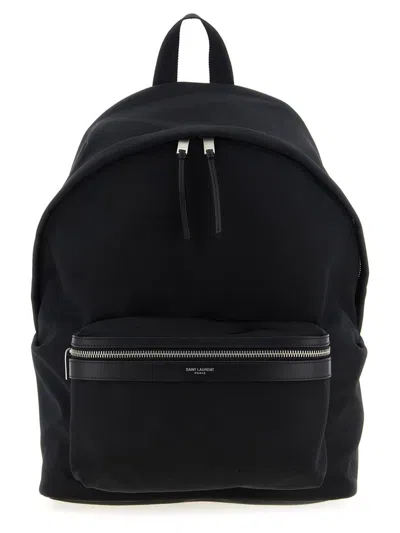Saint Laurent Leather City Backpack Adjustable Straps Handle In Black