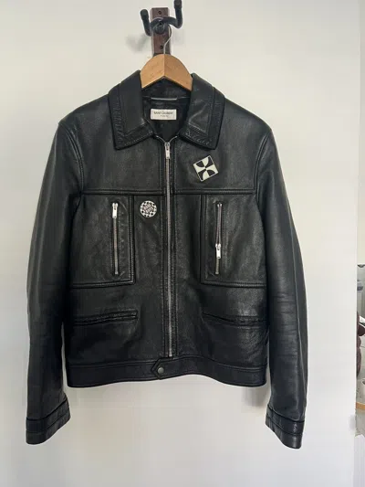 Pre-owned Saint Laurent Rude Boys Racer Leather Bomber In Black
