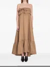 Saint Laurent Beige Long Dress With Bustier Neckline And Ruffled Skirt In Cotton Woman In Neutrals