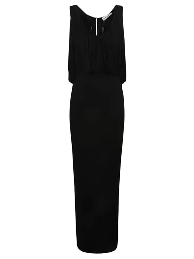 SAINT LAURENT RUFFLE DETAIL SLEEVELESS LONG DRESS