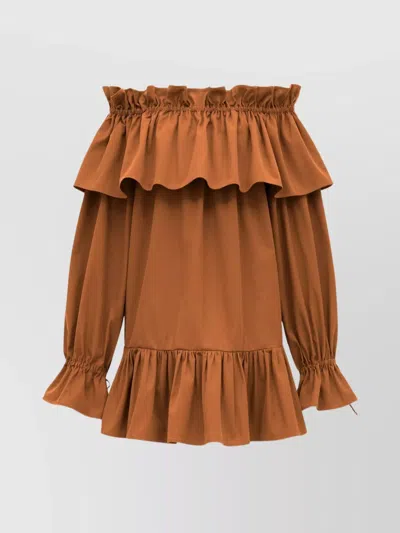 SAINT LAURENT RUFFLE TIERED OFF-THE-SHOULDER DRESS