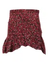 Saint Laurent Ruffled Abstract-print Mini Skirt In Burgundy