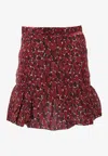Saint Laurent Asymmetric Hem Abstract Pattern Ruffle Skirt In Red