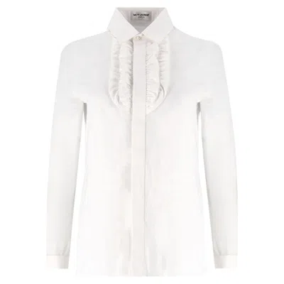 Pre-owned Saint Laurent Ruffled Bib Cotton Shirt In Gray
